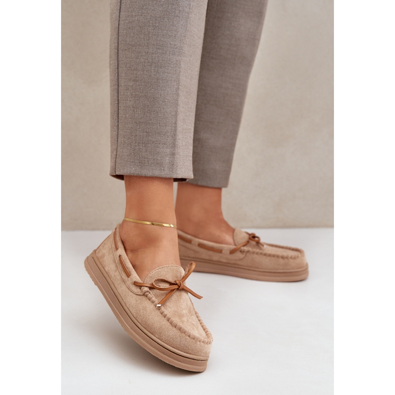 Women's loafers on a flat sole beige 2