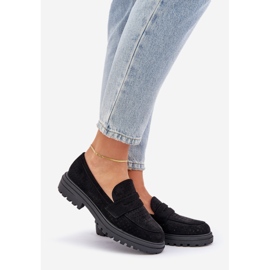 Flat -heeled women's openwork loafers black 1