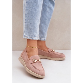Openwork loafers with a golden detail and a jute pink braid 2