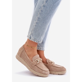 Openwork loafers with a golden detail and a jute beige braid 1