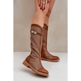 Flat heel boots half -heel brown calves 2