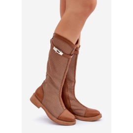 Flat heel boots half -heel brown calves 1