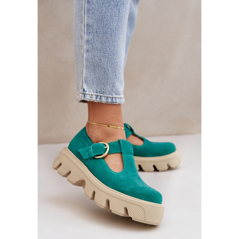 Suede shoes with a Zazoo buckle 20183 green 2