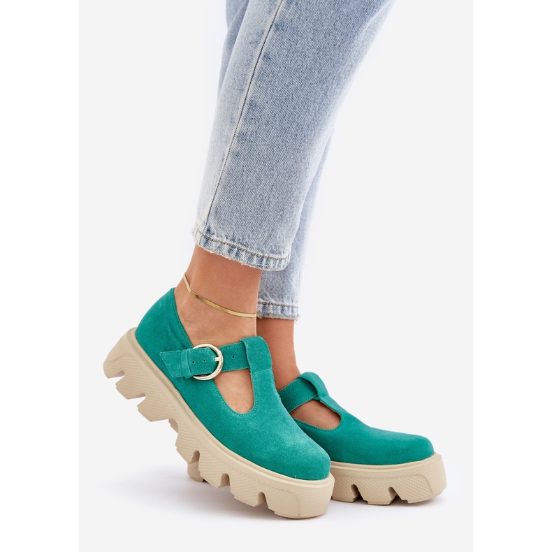Suede shoes with a Zazoo buckle 20183 green 1