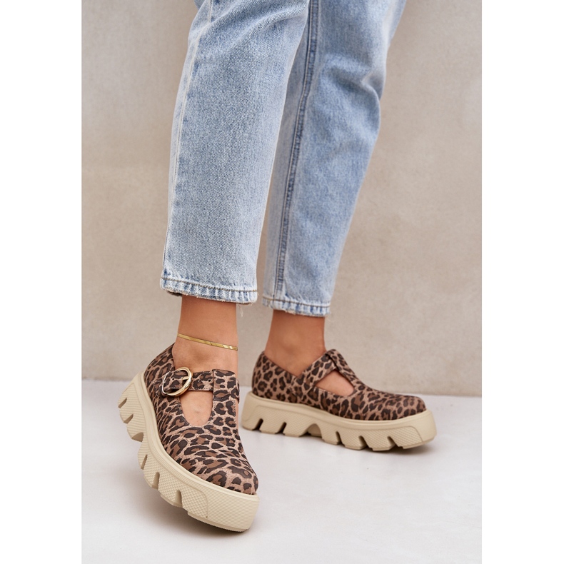 Suede shoes with a zazoo leopard print buckle 20183 brown 2
