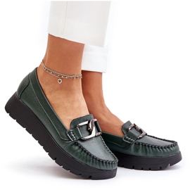 Zazoo 10141 Leather Platform Loafers With Embellishment Dark Green 4