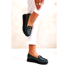 Zazoo 10141 Leather Platform Loafers With Embellishment Dark Green 3