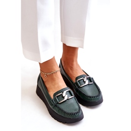Zazoo 10141 Leather Platform Loafers With Embellishment Dark Green 2
