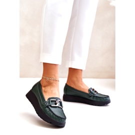 Zazoo 10141 Leather Platform Loafers With Embellishment Dark Green 1