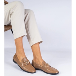 Brown women's loafers with a golden decoration 2 Brown women's loafers with a golden decoration 2