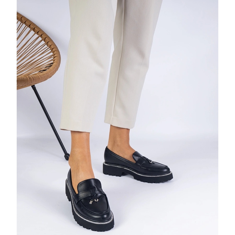 Black moccasins decorated with rhinestones 1