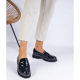 Black varnished loafers decorated with zircons 1