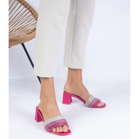 Pink elegant flip flops on the pillar with zircons 3