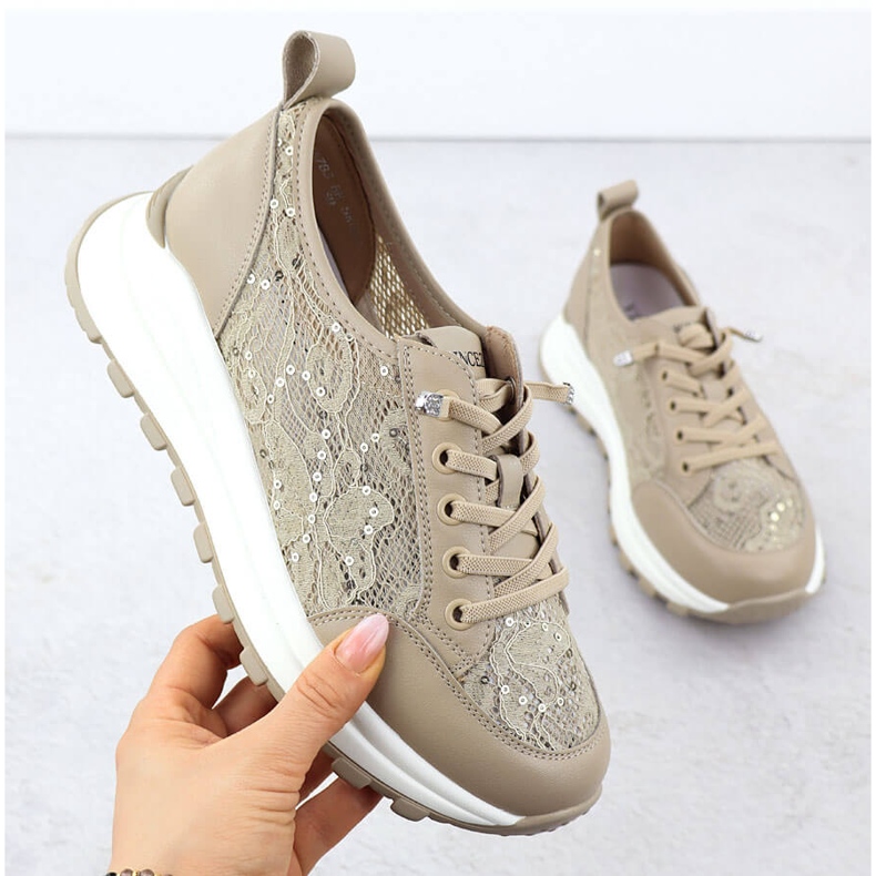Women's shoes sneakers with lace beige Vinceza 66783 1