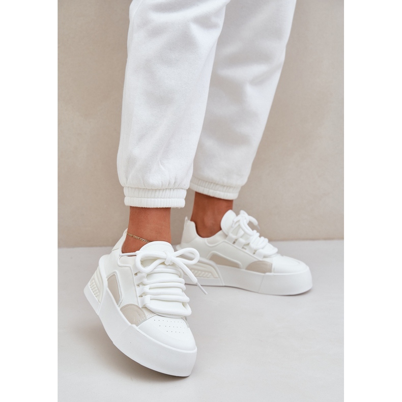 Women's sneakers with thick laces on the white platform 2