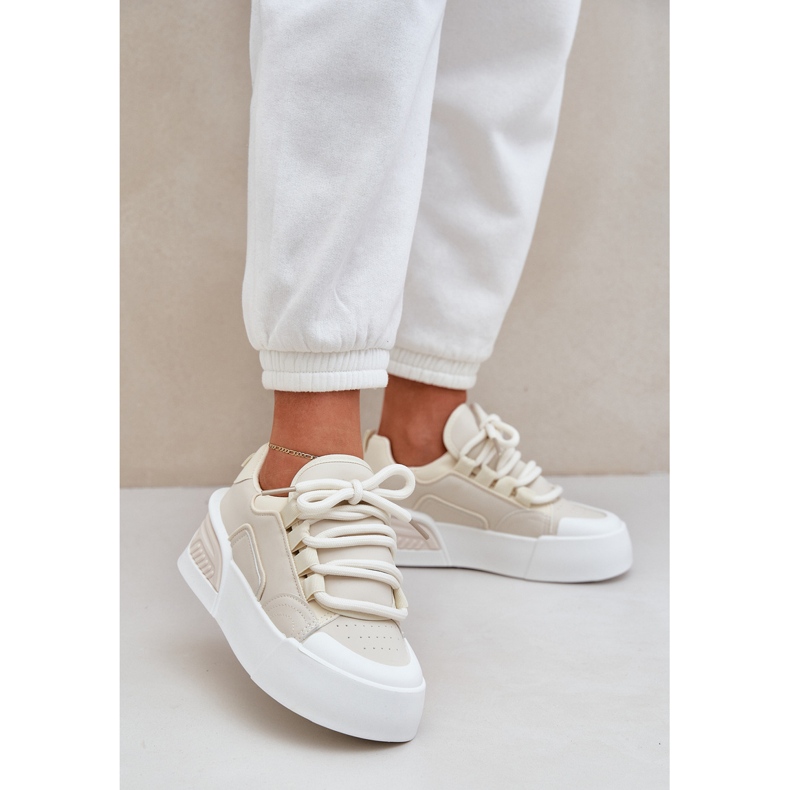 Women's sneakers with thick laces on the platform beige 2