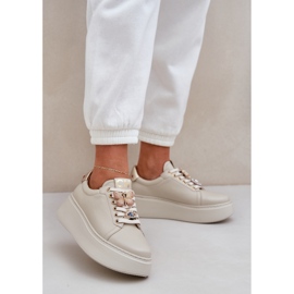 Women's leather sneakers on the platform with Chebello 4292 light beggar decorations beige 2