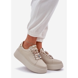 Women's leather sneakers on the platform with Chebello 4292 light beggar decorations beige 1