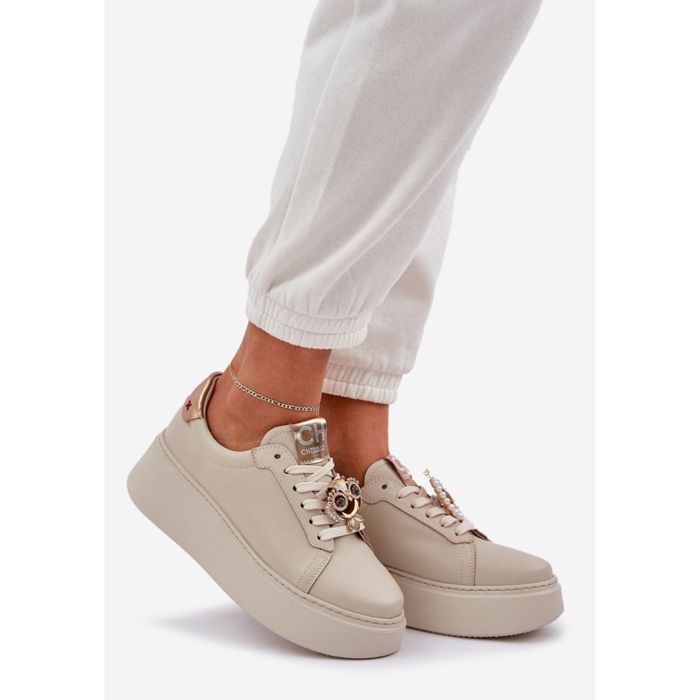 Women's leather sneakers Chebello 4411 light beige 1