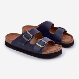 Lightweight men's slippers with eco leather buckles big star nn174530 navy blue 1