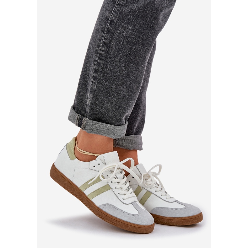 Zazoo N1068 Women's Leather Low Sneakers, White 1