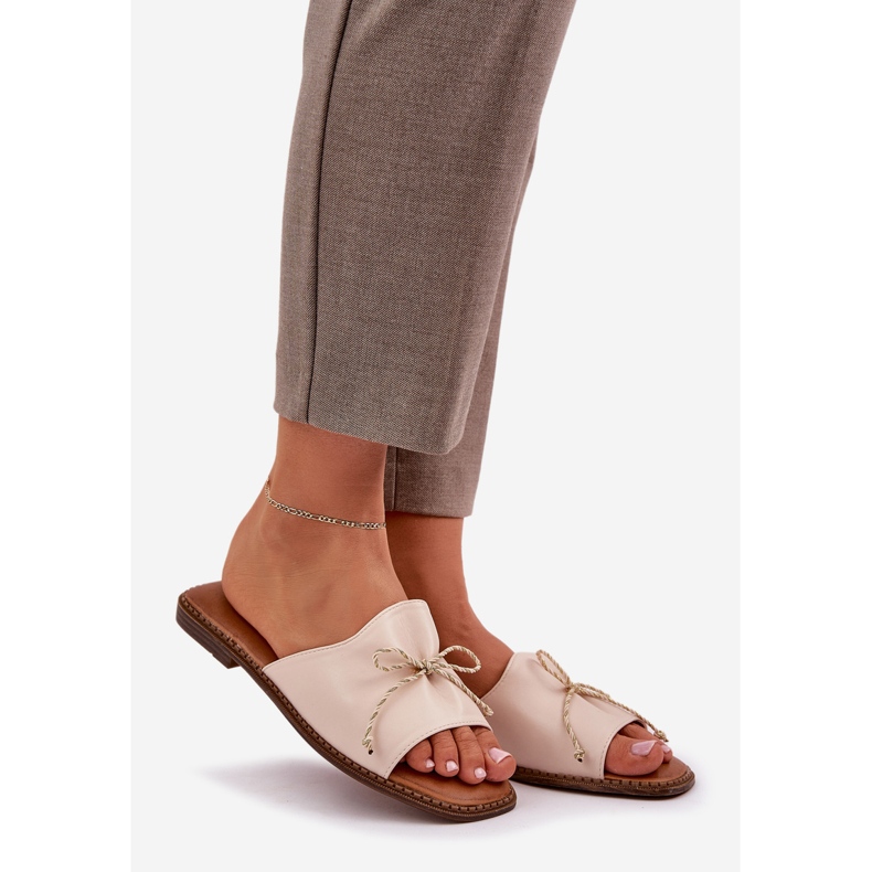Flat soles with a decorative beige bow 1 Flat soles with a decorative beige bow 1