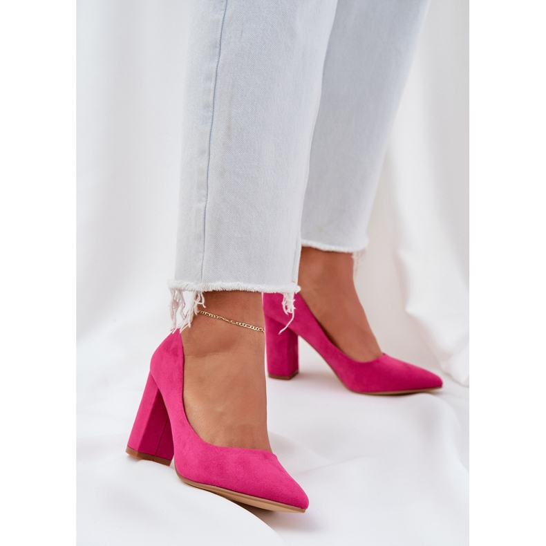 Women's pumps on the eco suede pillar fuchsia pink 2