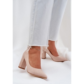 Women's pumps on the eco -suede pillar beige 2 Women's pumps on the eco -suede pillar beige 2