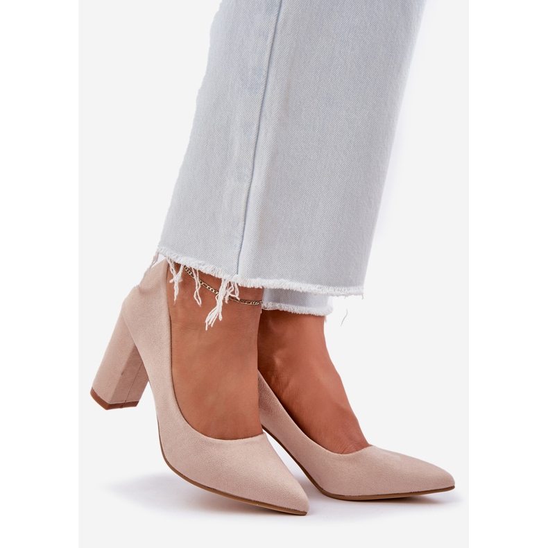 Women's pumps on the eco -suede pillar beige 1 Women's pumps on the eco -suede pillar beige 1