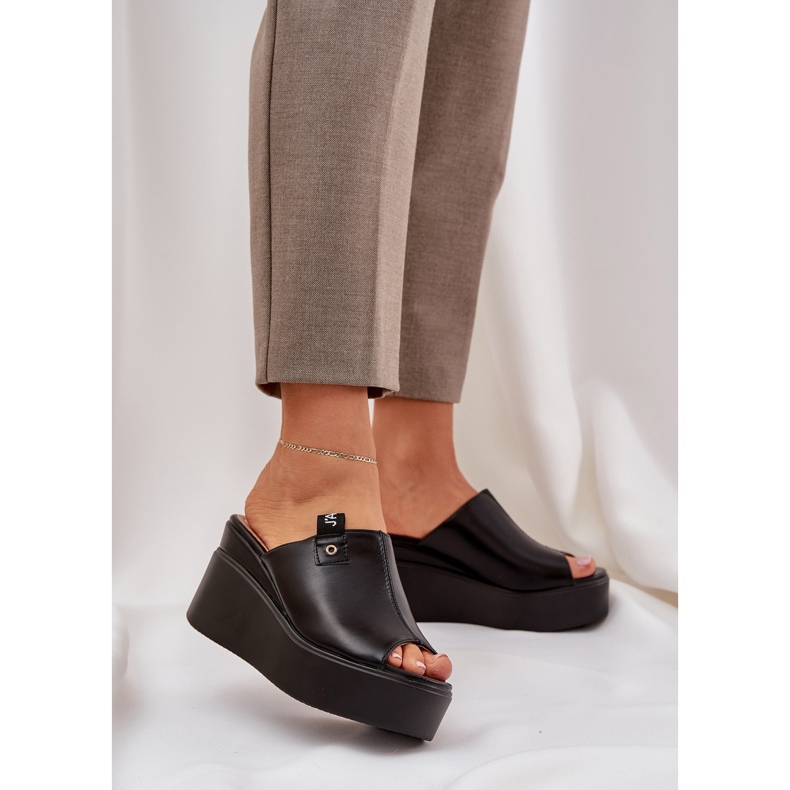 Slippers on the platform and an wedges Eco black leather 2