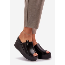 Slippers on the platform and an wedges Eco black leather 1