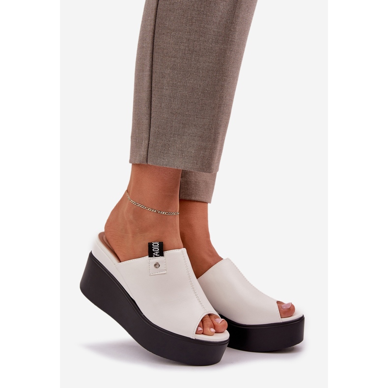 Slippers on the platform and an wedge of Eco White leather 1