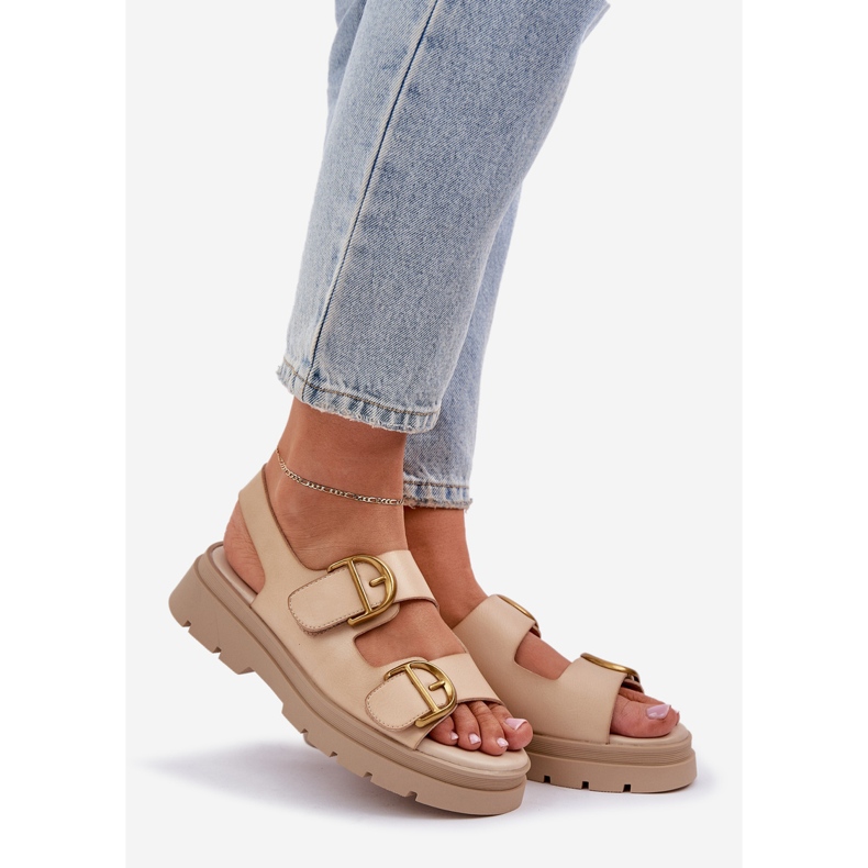 Eco leather sandals with beige buckles 1