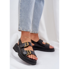 Eco leather sandals with black clamps 2