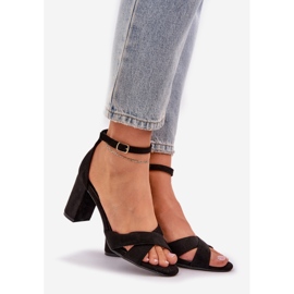 Sandals on the bar heel with eco suede black 1 Sandals on the bar heel with eco suede black 1