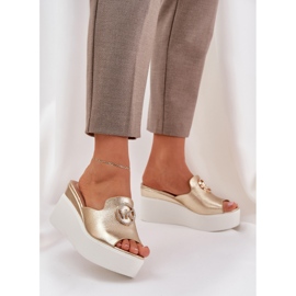 Slippers on the platform and wedges with a golden ornament 2