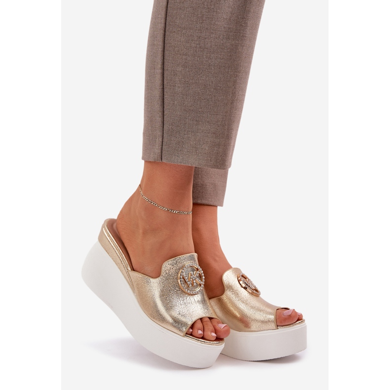 Slippers on the platform and wedges with a golden ornament 1