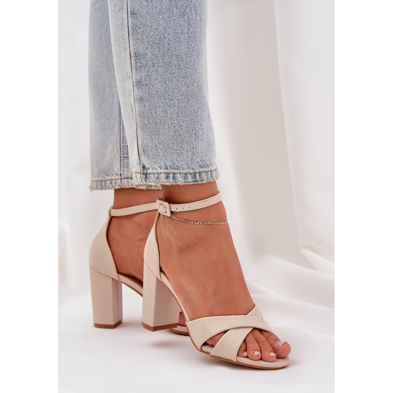 Sandals on a bar heel with eco leather beige 2