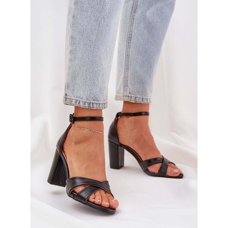 Sandals on the bar heel with eco leather black 2