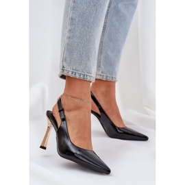 Varnished high heels with an open heel and pointed toes black 2