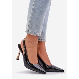 Varnished high heels with an open heel and pointed toes black 1
