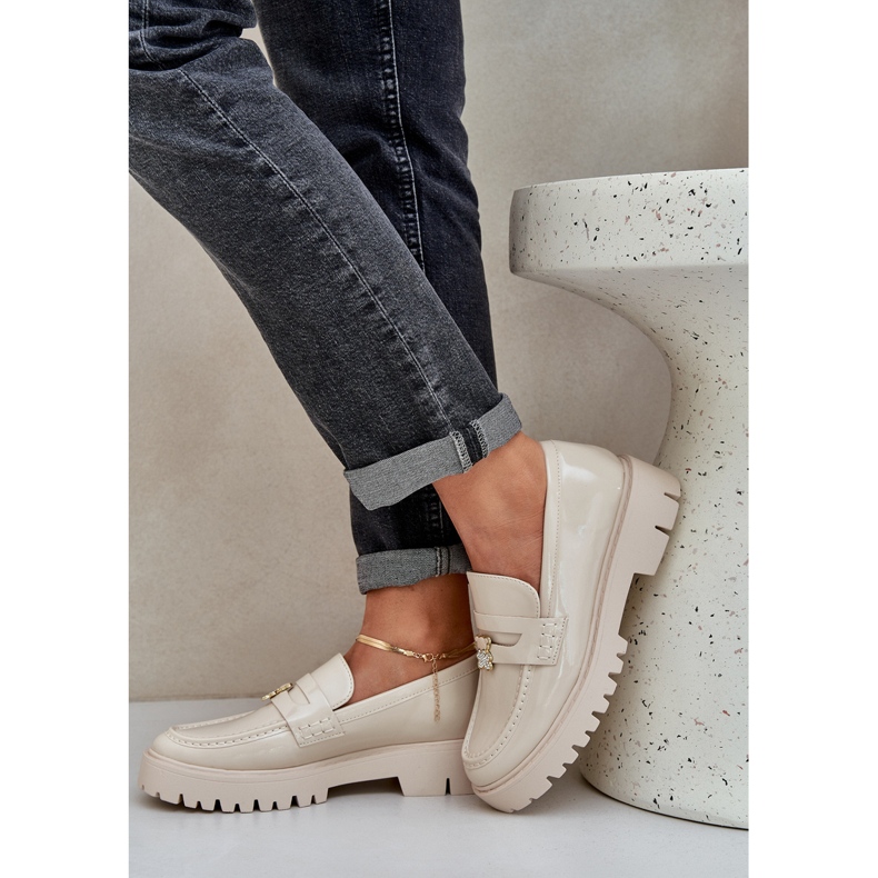 Painted women's loafers with pins beige bear 2