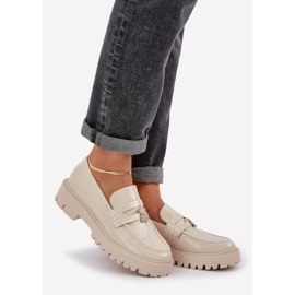 Painted women's loafers with pins beige bear 1