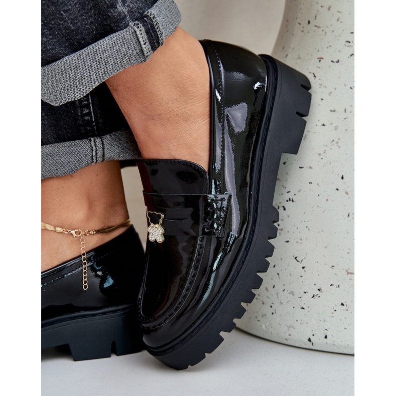 Painted women's loafers with pins black bear 2 Painted women's loafers with pins black bear 2