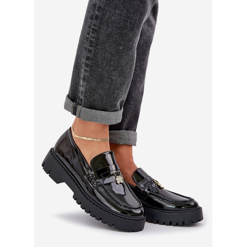 Painted women's loafers with pins black bear 1 Painted women's loafers with pins black bear 1