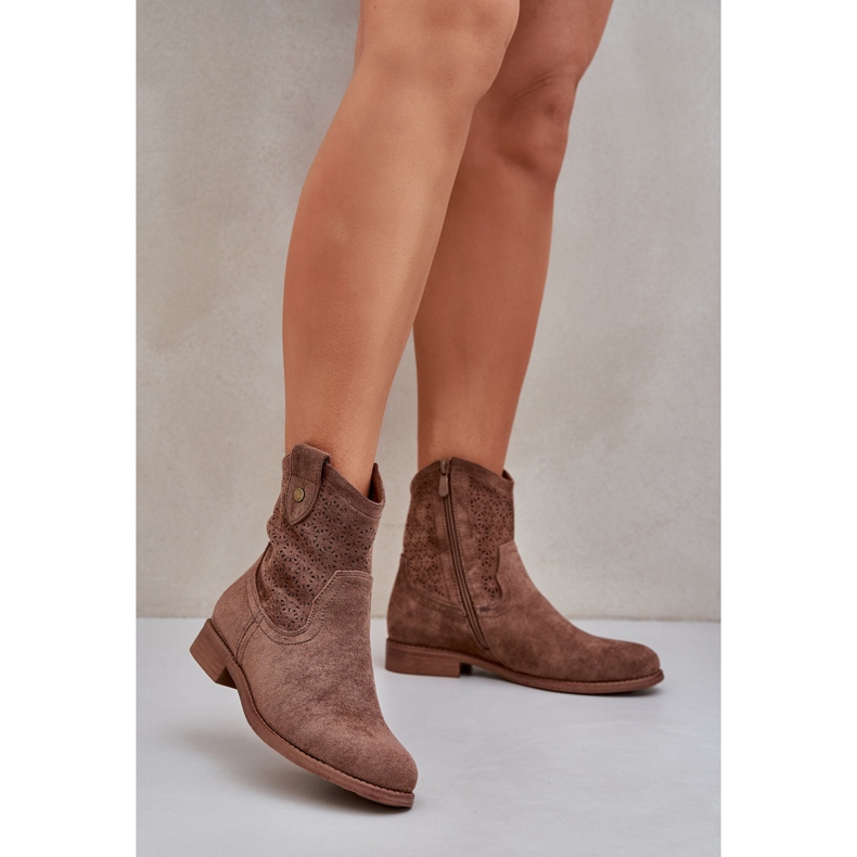 S.Barski Flat-heeled openwork boots S. Barski HY51-063 brown 2