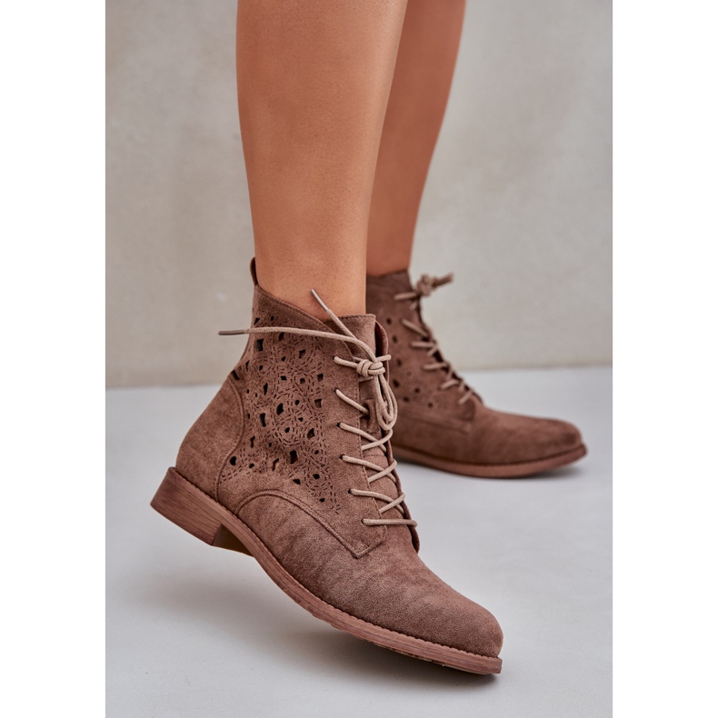 S.Barski Suede lace-up boots with an openwork pattern S. Barski HY51-136 brown 2
