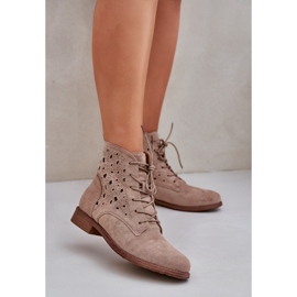 S.Barski Suede lace-up boots with an openwork pattern S. Barski HY51-136 beige 2 S.Barski Suede lace-up boots with an openwork pattern S. Barski HY51-136 beige 2