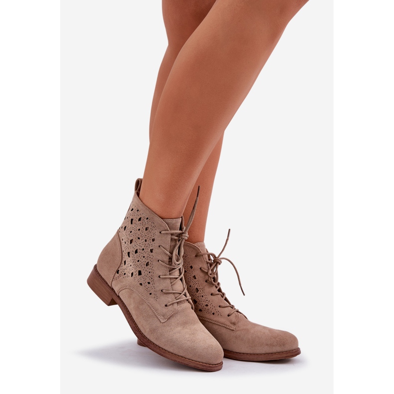S.Barski Suede lace-up boots with an openwork pattern S. Barski HY51-136 beige 1 S.Barski Suede lace-up boots with an openwork pattern S. Barski HY51-136 beige 1