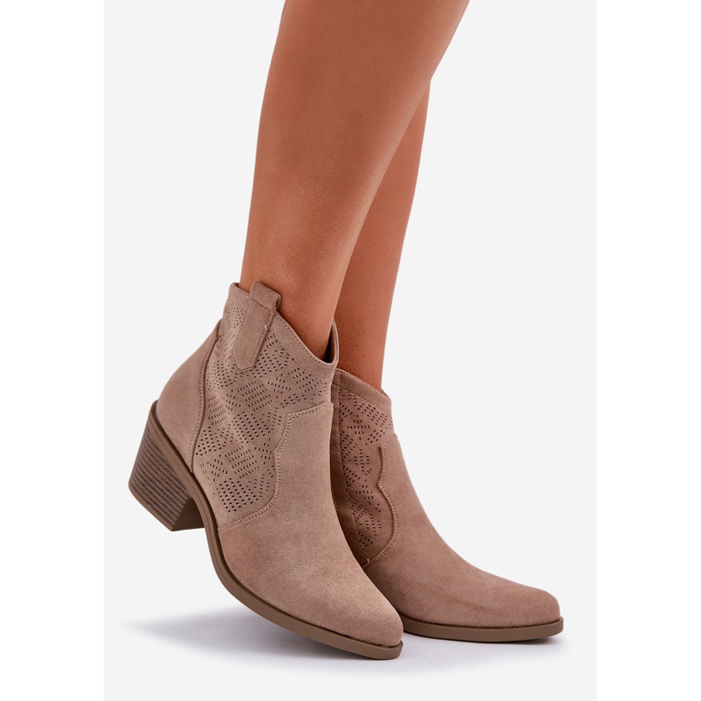 S.Barski Cowboy boots for eco suede openwork zip beige 1